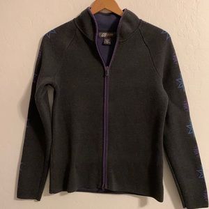 Eddie Bauer Sport Knit Snowflake Sleeve Sweater Jacket Med Full Zip